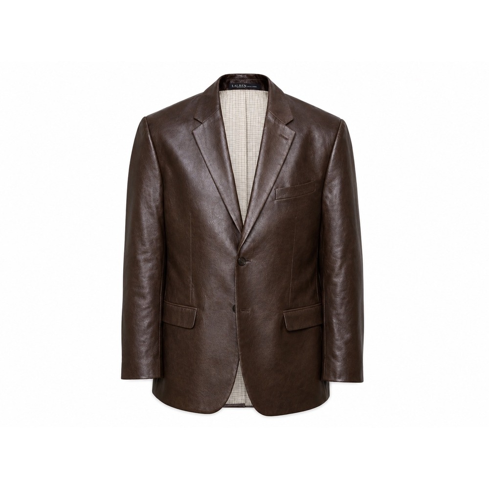 Lauren Ralph Lauren Brown Faux Leather Blazer Men's 46R XL Sport Coat Casual